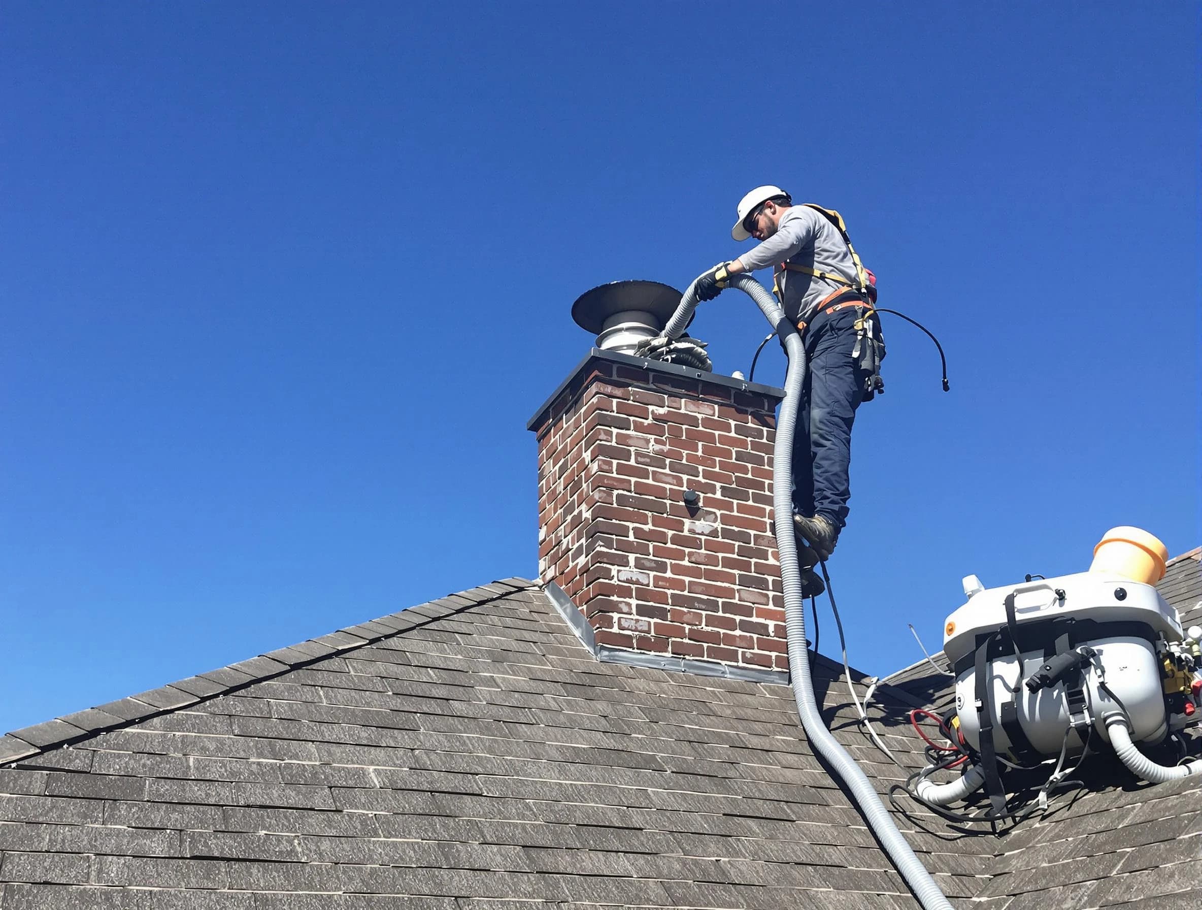 Dedicated Burlington Chimney Sweep team member cleaning a chimney in Burlington, MA