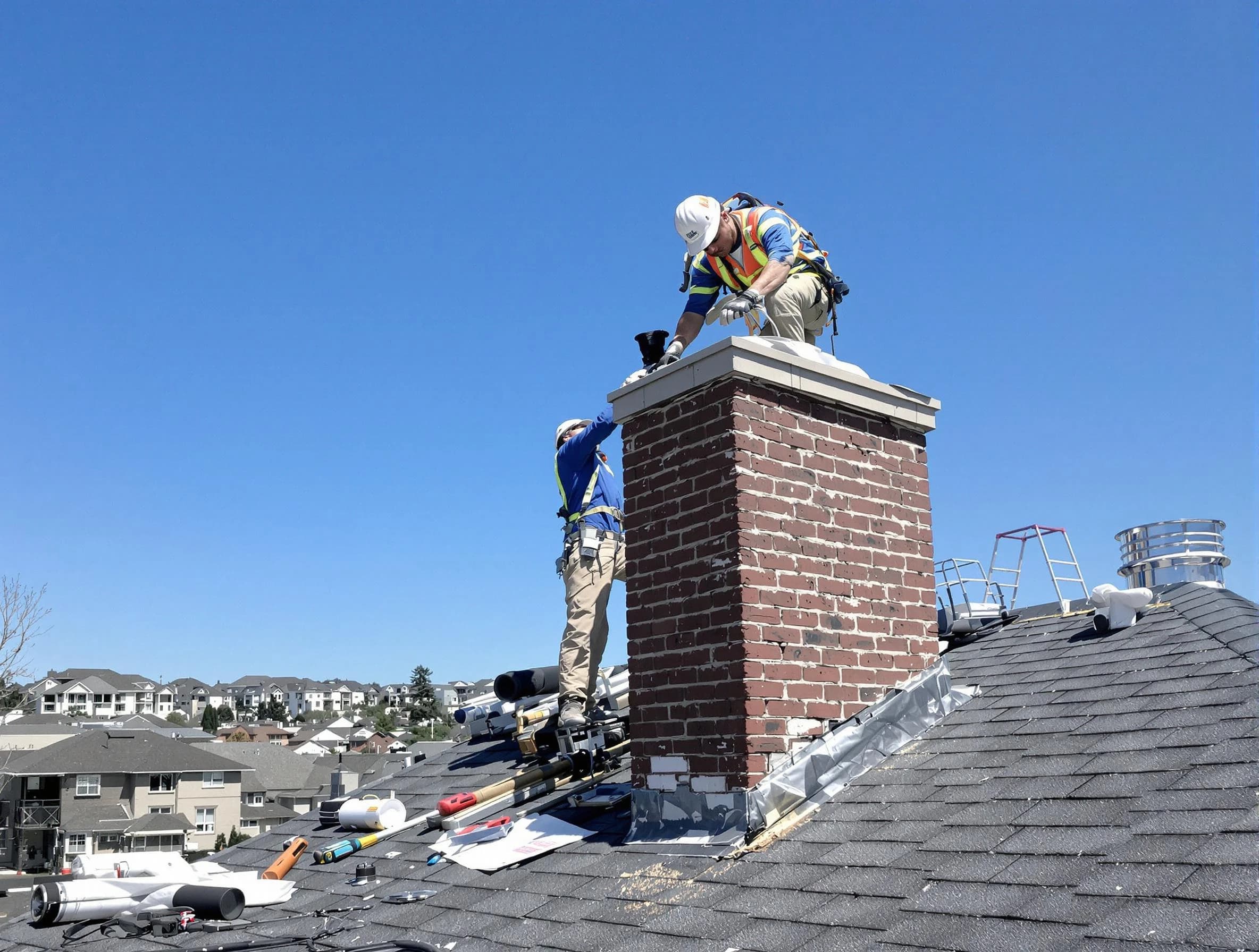 Burlington Chimney Sweep repairing a chimney crown in Burlington, MA