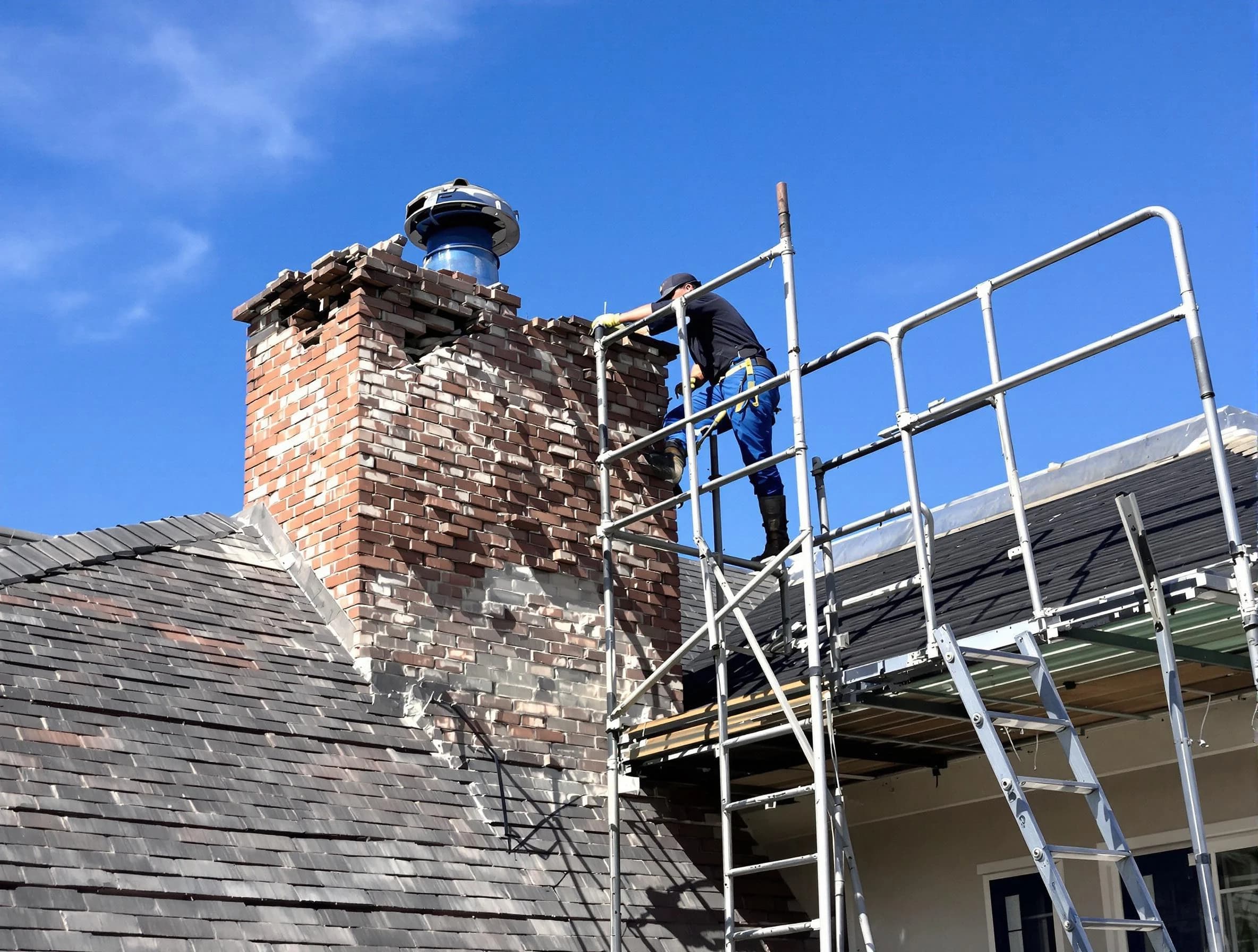 Rebuilding a chimney structure by Burlington Chimney Sweep in Burlington, MA