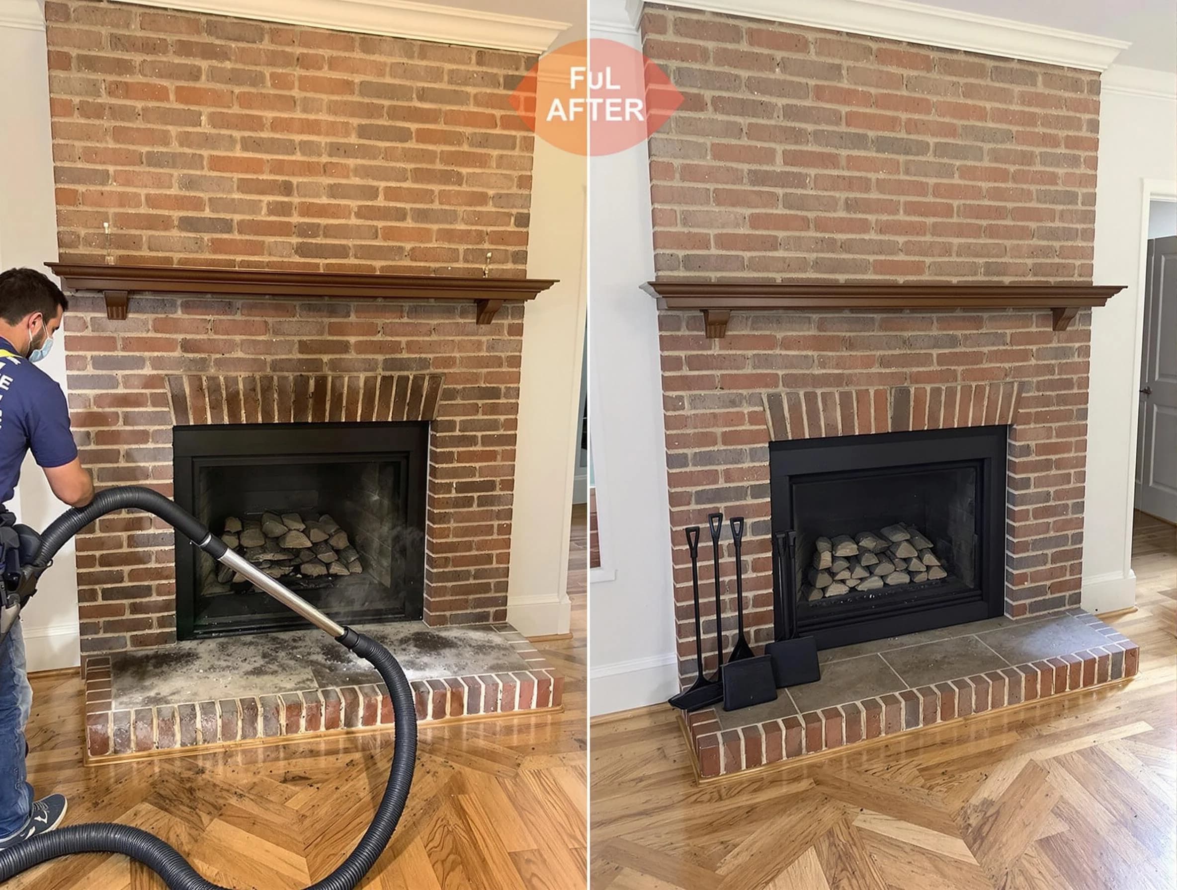 Burlington Chimney Sweep carefully sanitizing a fireplace in Burlington, MA