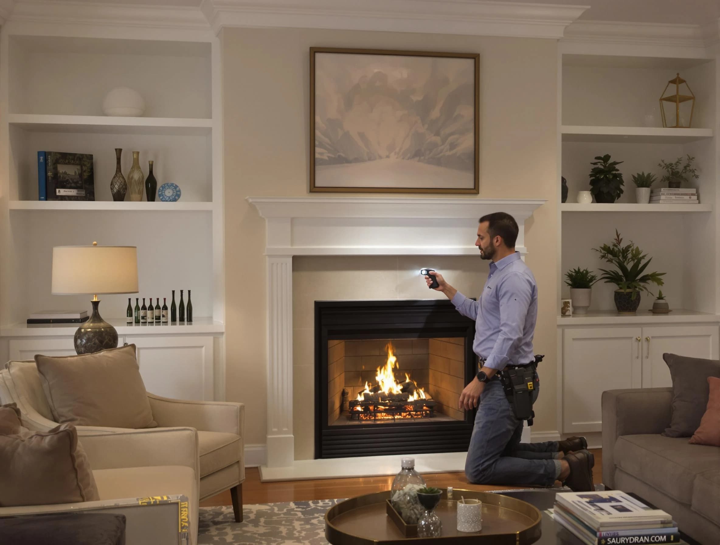 Burlington Chimney Sweep conducting a fireplace safety inspection in Burlington, MA