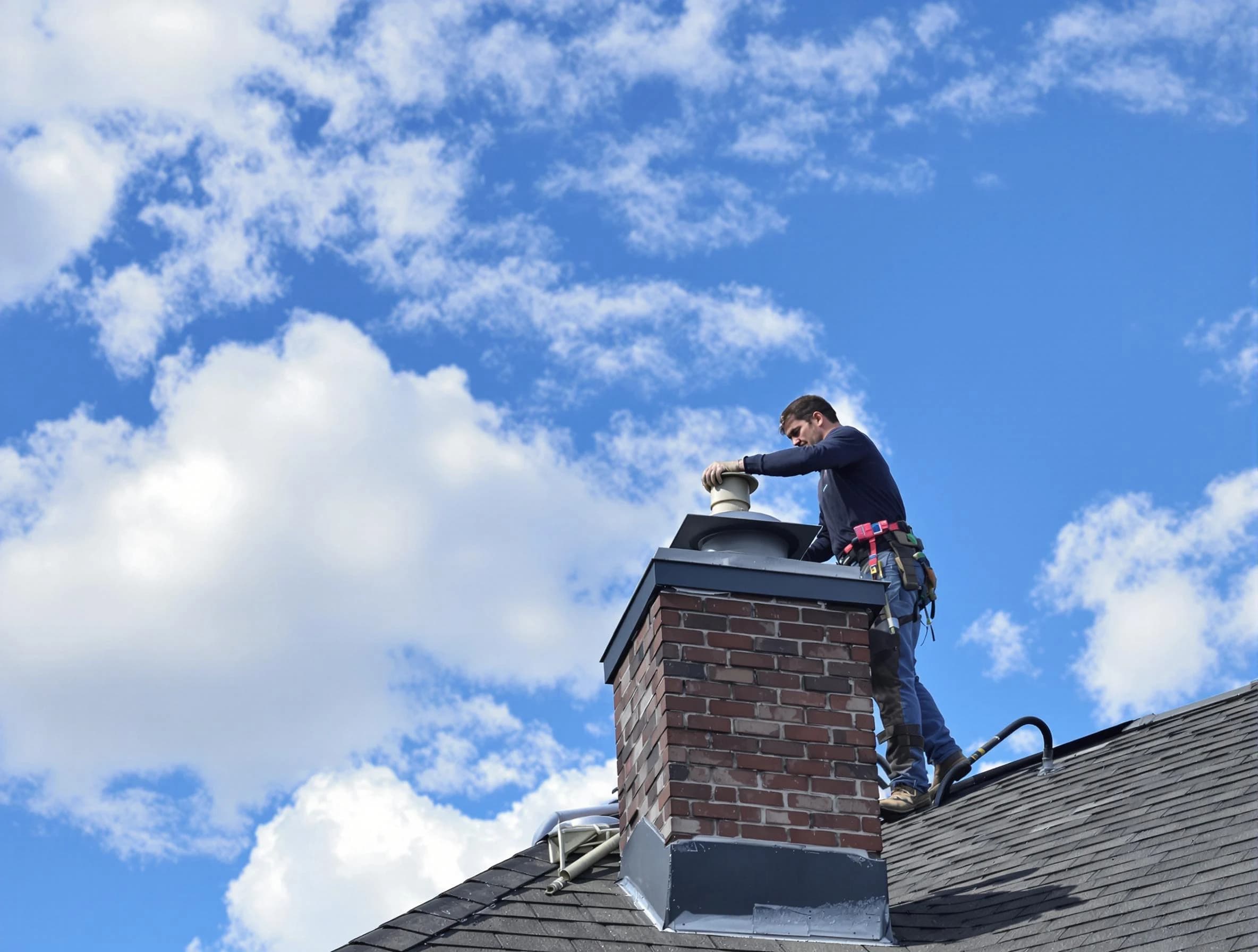 Burlington Chimney Sweep installing a sturdy chimney cap in Burlington, MA