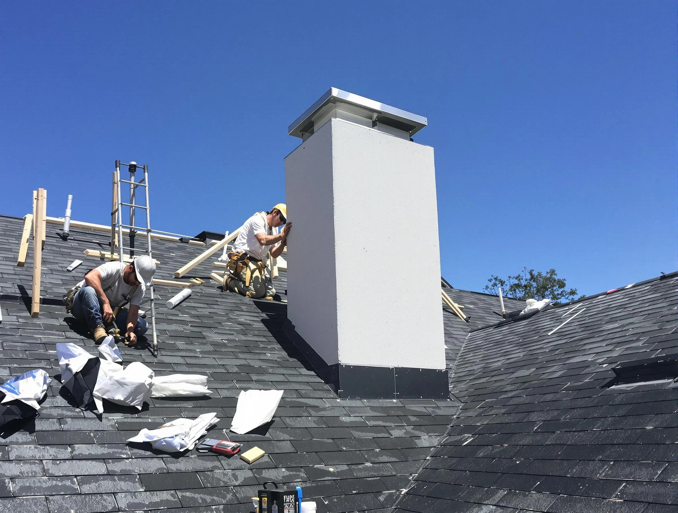 Burlington Chimney Sweep crew installing a new chimney in Burlington, MA