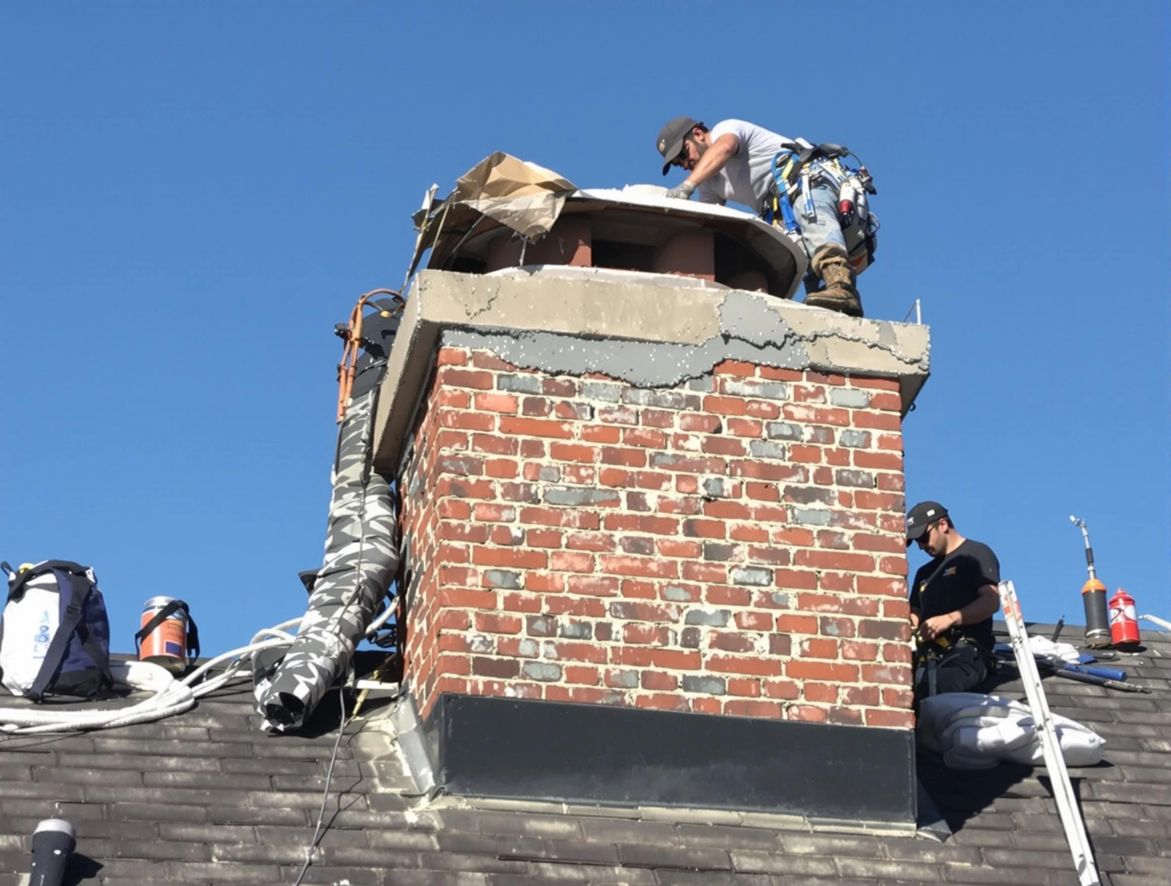 Burlington Chimney Sweep installing a custom chimney crown in Burlington, MA