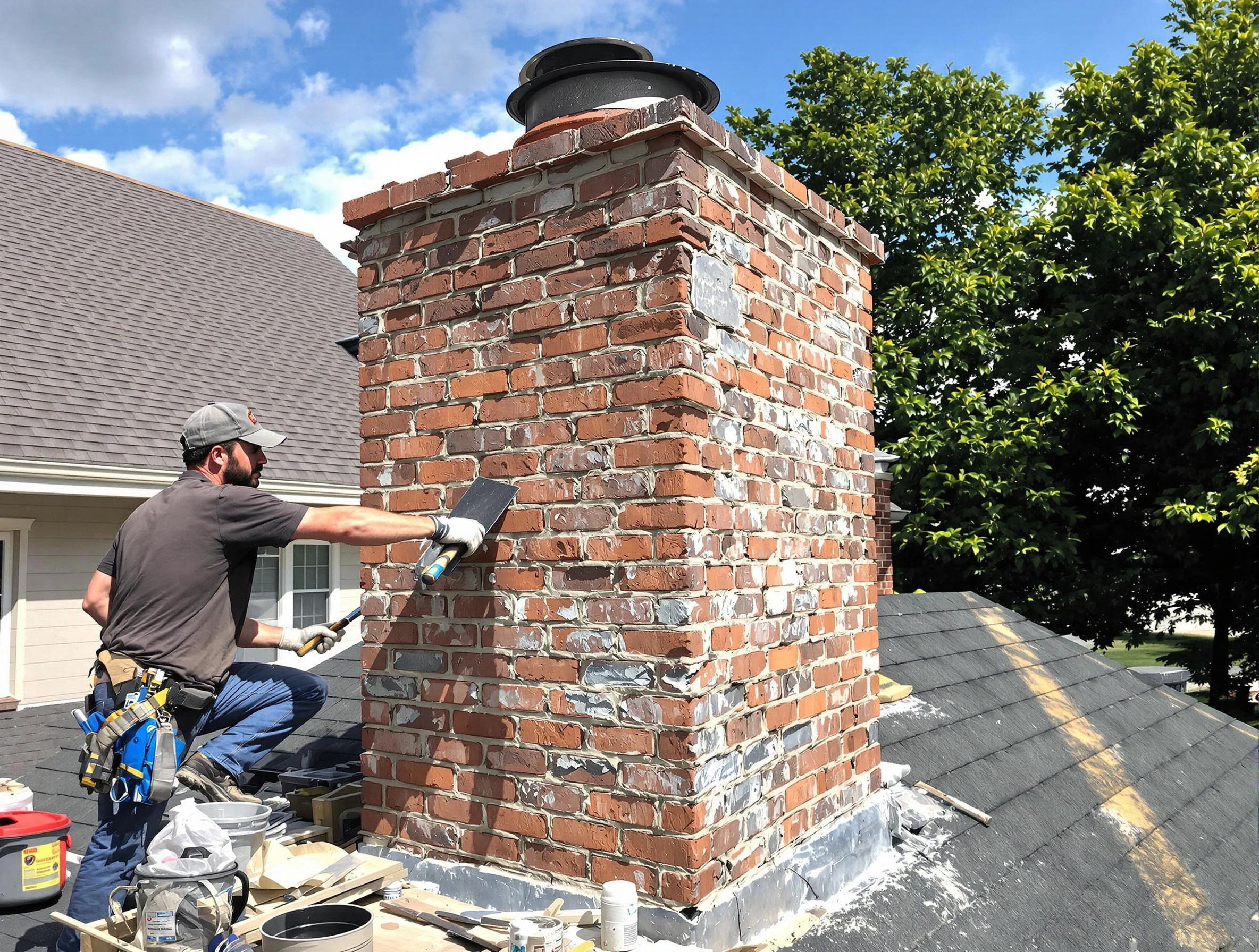 Completed chimney rebuild by Burlington Chimney Sweep in Burlington, MA