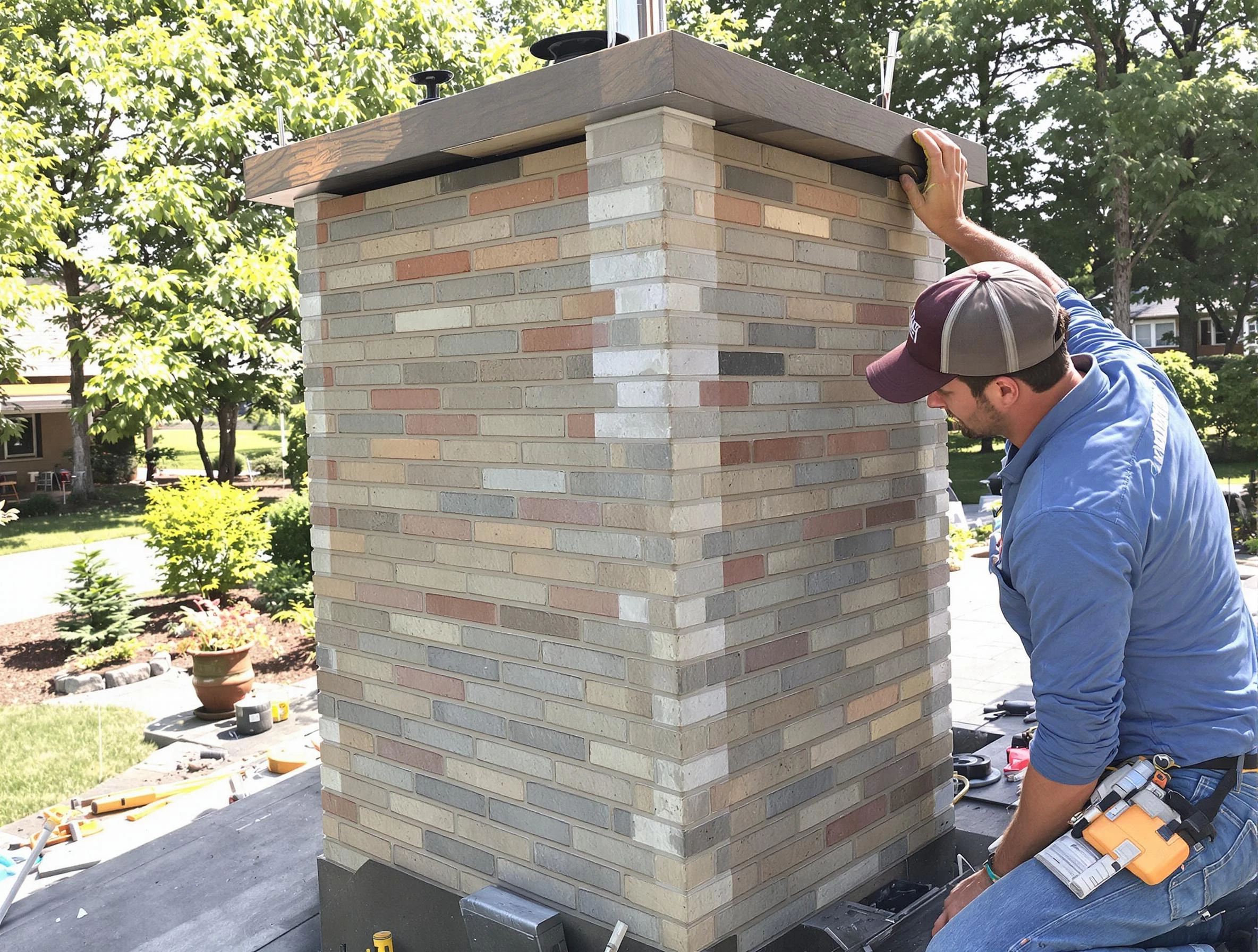 Burlington Chimney Sweep completing a modern chimney remodel in Burlington, MA