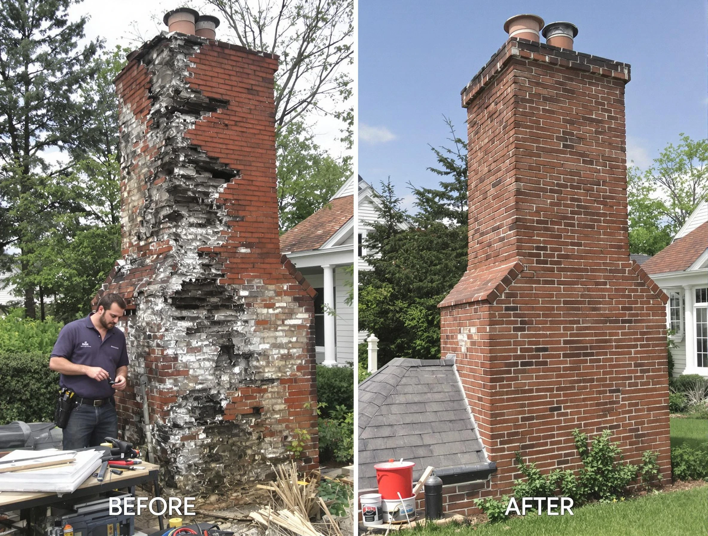 Burlington Chimney Sweep performing a full chimney restoration in Burlington, MA