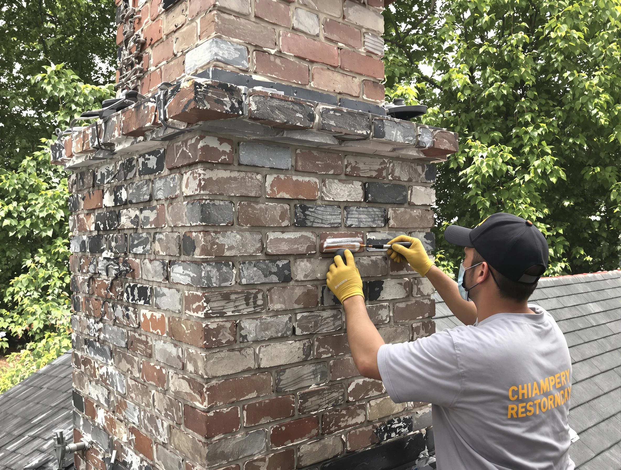 In-progress chimney restoration by Burlington Chimney Sweep in Burlington, MA