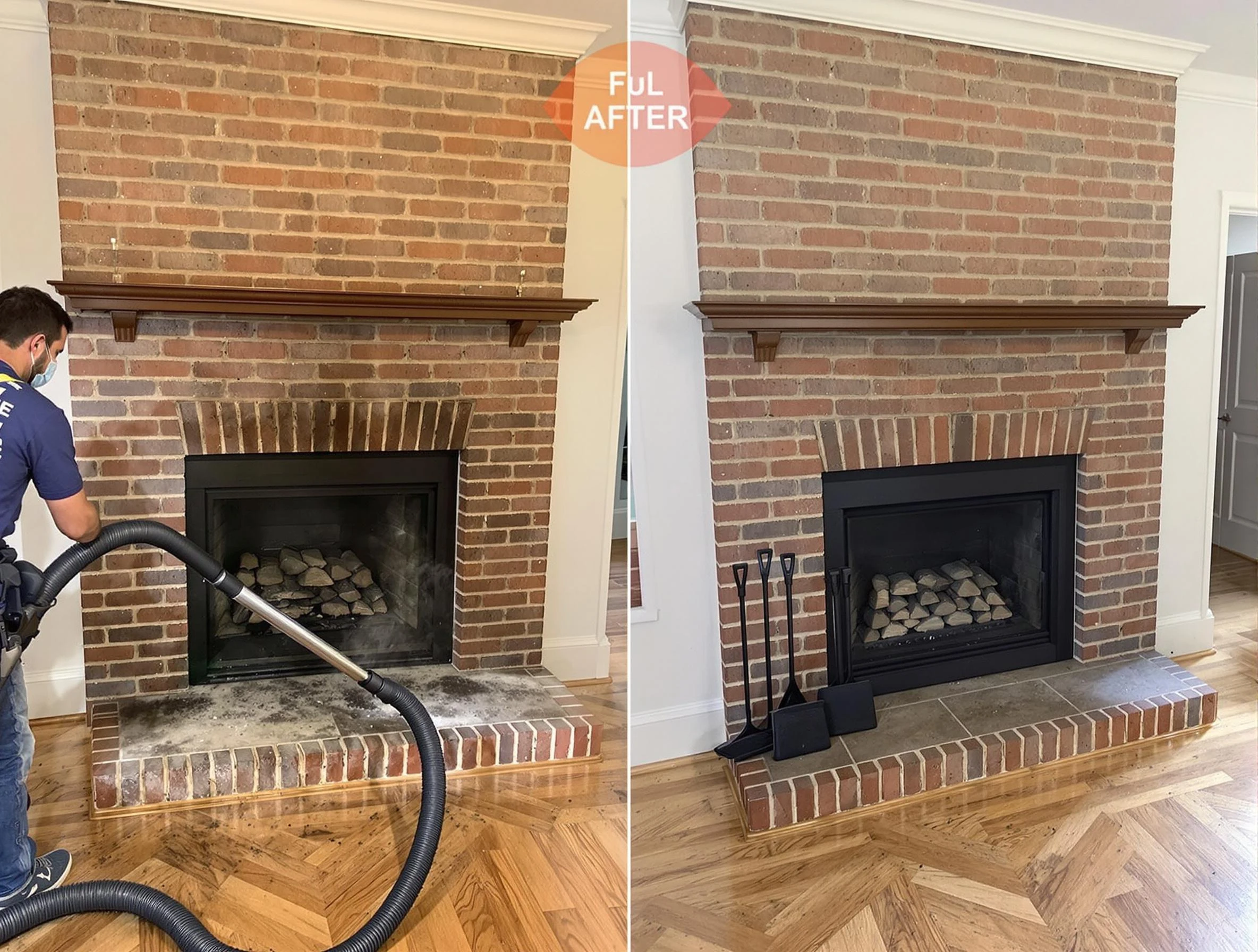 Burlington Chimney Sweep carefully sanitizing a fireplace in Burlington, MA