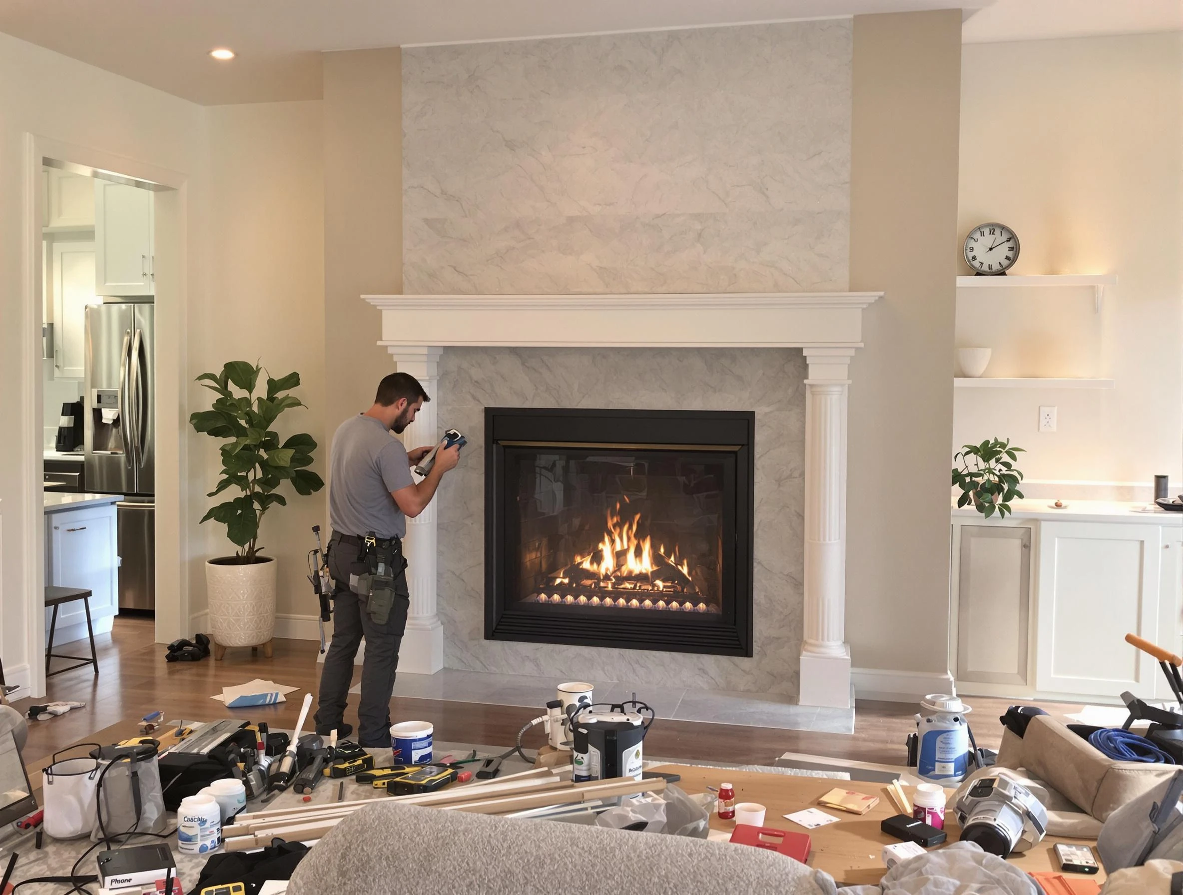 Newly installed fireplace by Burlington Chimney Sweep in Burlington, MA